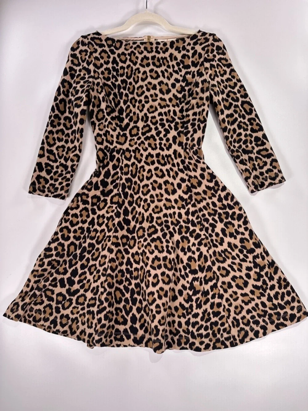 Kate Spade Leopard Print Fit Flare Ponte Dress 0 Brown 3/4 Sleeve